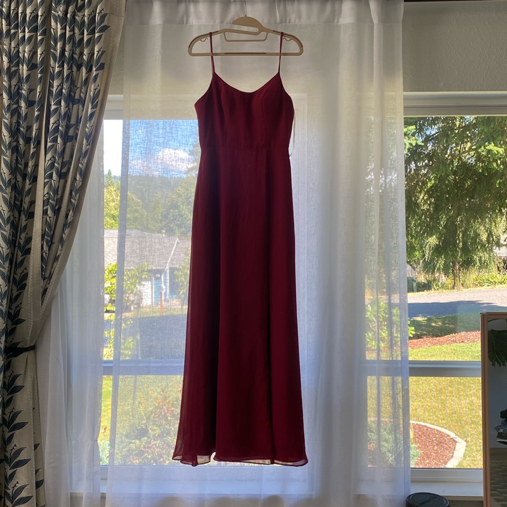 Floor Length Formal Dress With Slit, Wine Red Color